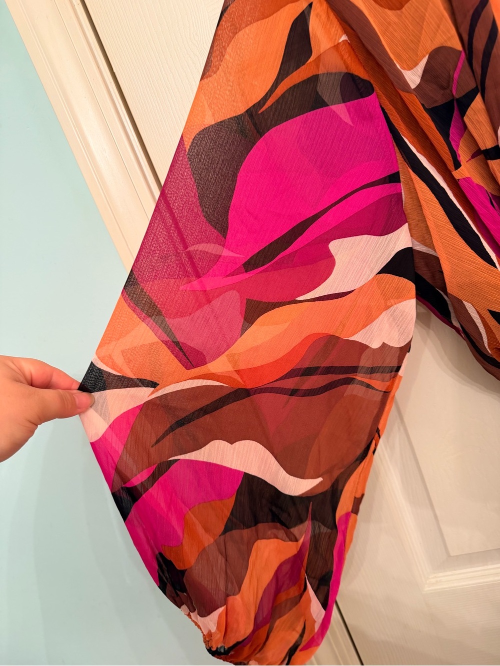 Abstract Wrap Midi Dress in Pink & Orange - Picture 3 of 6